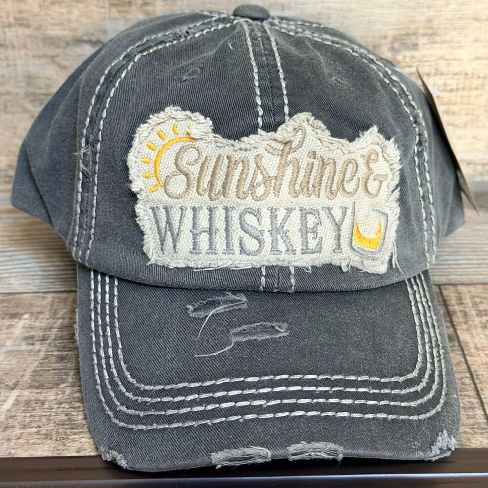 NWT KBETHOS Distressed Black Sunshine Whiskey Baseball Cap adjustable closure